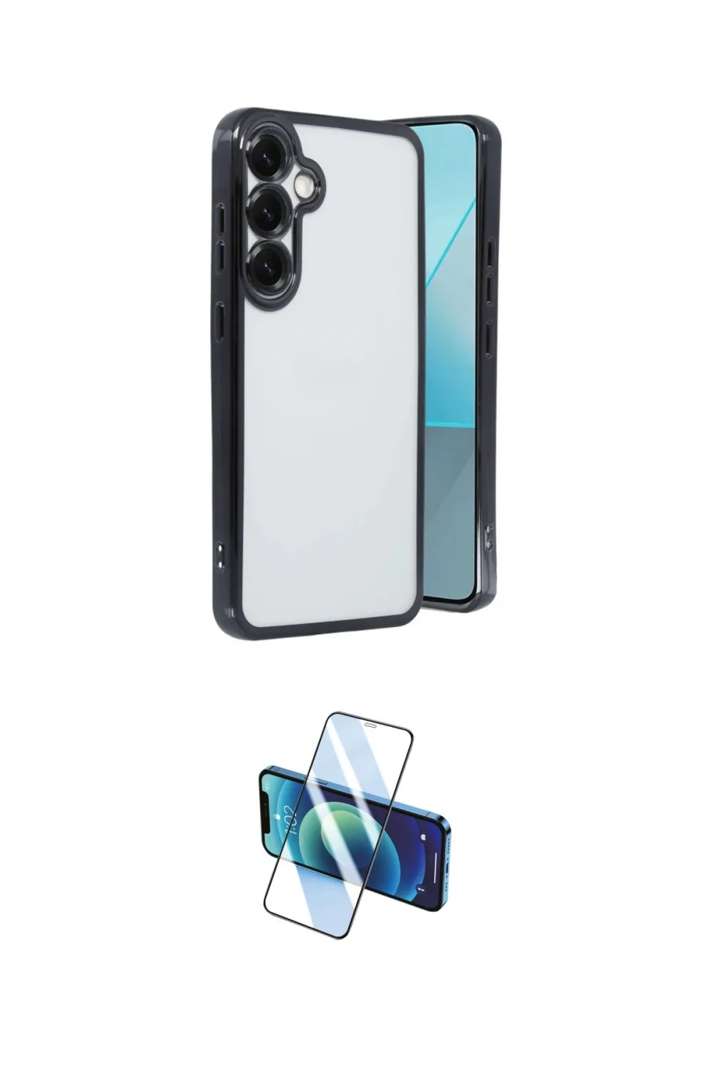 ieg™ Galaxy S25 Plus Kılıf Vadi Minimal - Siyah 3D Antistatik Cam Ekran Koruyucu