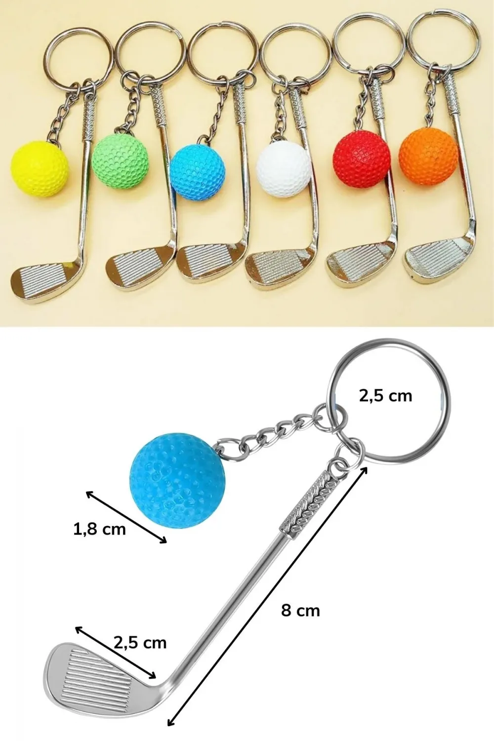 ieg™  Gerçekçi Golf Tasarımlı Şık Anahtarlık Kolye Çanta Süsü Golf Keychain