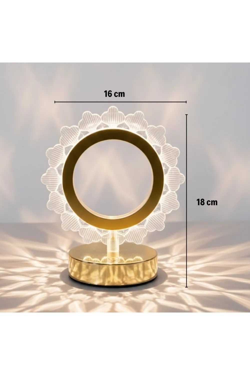 Güneş Şeklinde Kristal LED Masa Lambası – Dokunmatik, 3 Renk Işık Modlu, Şarjlı Mini Dekoratif Gece Lambası