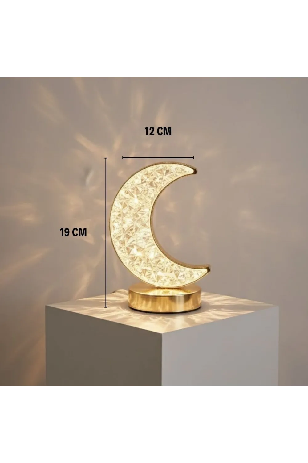 Hilal AY Model Kristal LED Masa Lambası – Dokunmatik, 3 Renk Işık Modlu, Şarjlı Mini Dekoratif Gece Lambası