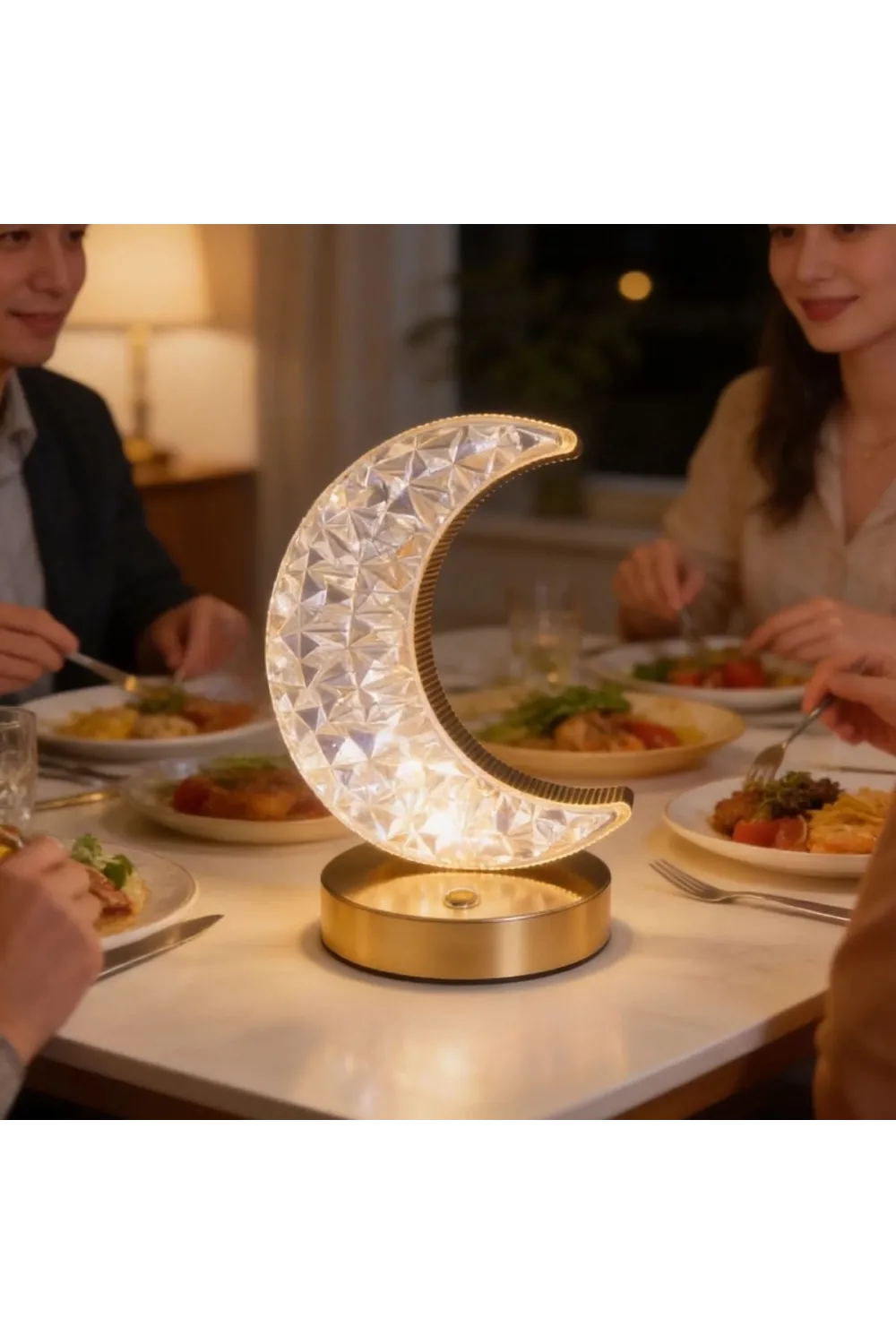 Hilal AY Model Kristal LED Masa Lambası – Dokunmatik, 3 Renk Işık Modlu, Şarjlı Mini Dekoratif Gece Lambası