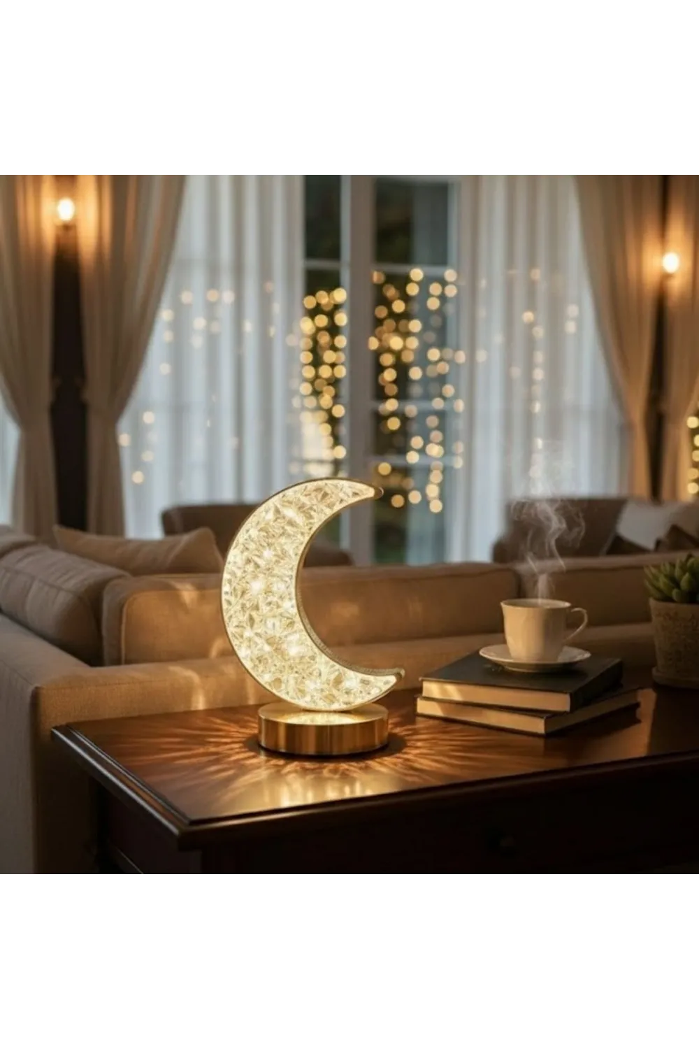 Hilal AY Model Kristal LED Masa Lambası – Dokunmatik, 3 Renk Işık Modlu, Şarjlı Mini Dekoratif Gece Lambası