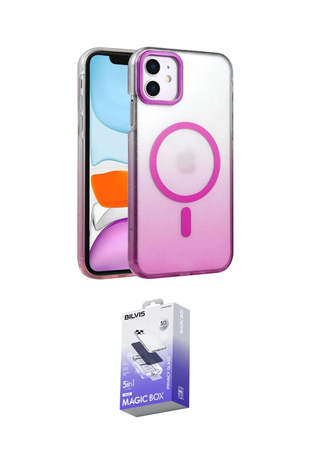 ieg™ iPhone 11 Kılıf Ahenk Doku Özel Seri - Siyah Bilvis 5in1 5D Magic Hayalet Cam Ekran Koruyucu