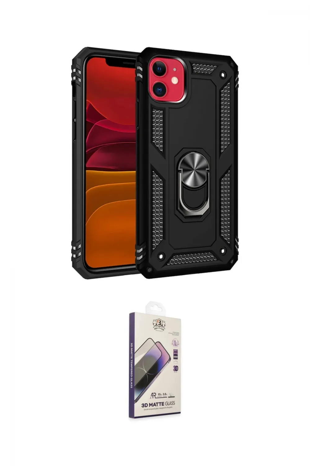 ieg™ iPhone 11 Kılıf Ahenk Klasik Koleksiyonu - Siyah Bilvis 3D Mat Cam Ekran Koruyucu