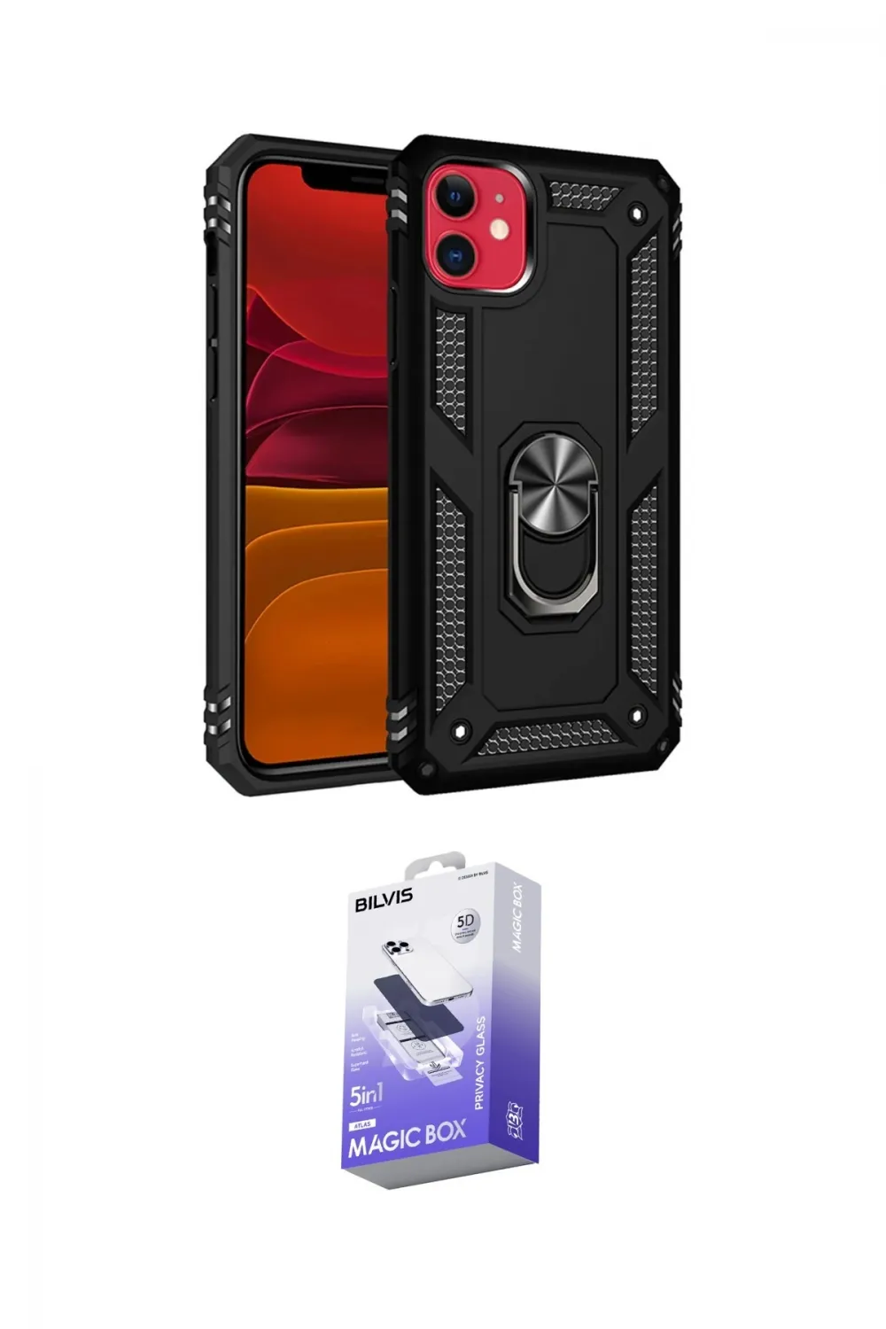 ieg™ iPhone 11 Kılıf Ahenk Klasik Koleksiyonu - Siyah Bilvis 5in1 5D Magic Hayalet Cam Ekran Koruyucu