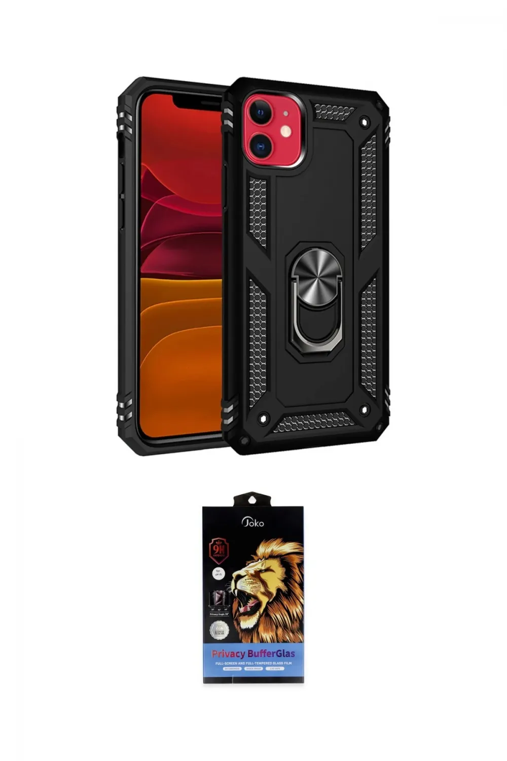 ieg™ iPhone 11 Kılıf Ahenk Klasik Koleksiyonu - Siyah Buffer Hayalet Cam Ekran Koruyucu