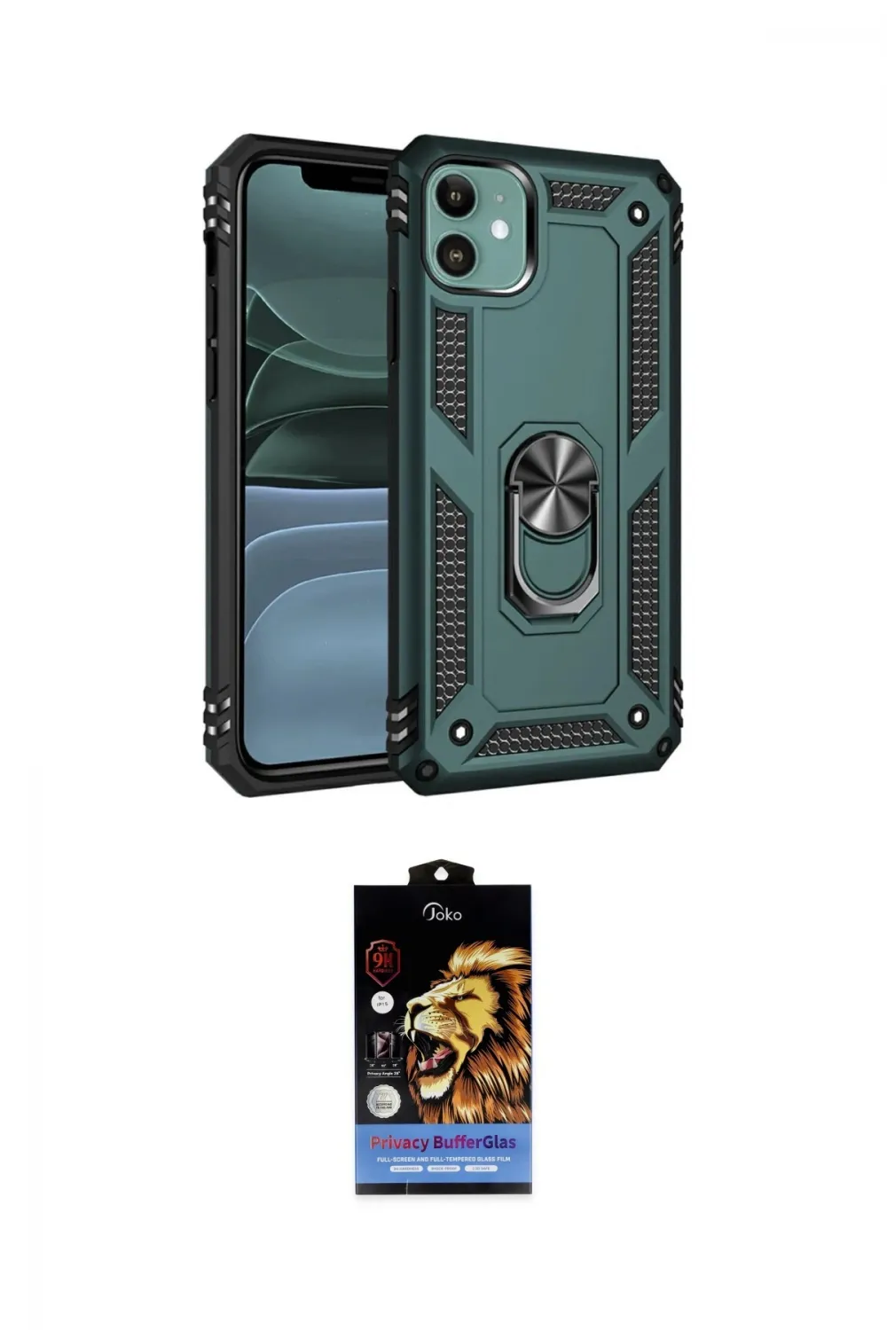 ieg™ iPhone 11 Kılıf Ahenk Klasik Koleksiyonu - Siyah Buffer Hayalet Cam Ekran Koruyucu