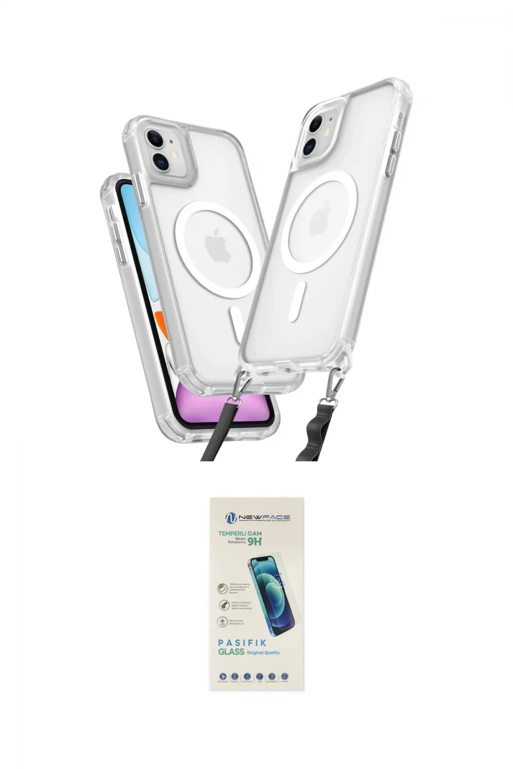 ieg™ iPhone 11 Kılıf Atlas Doku Koleksiyonu - Şeffaf Pasifik Cam Ekran Koruyucu