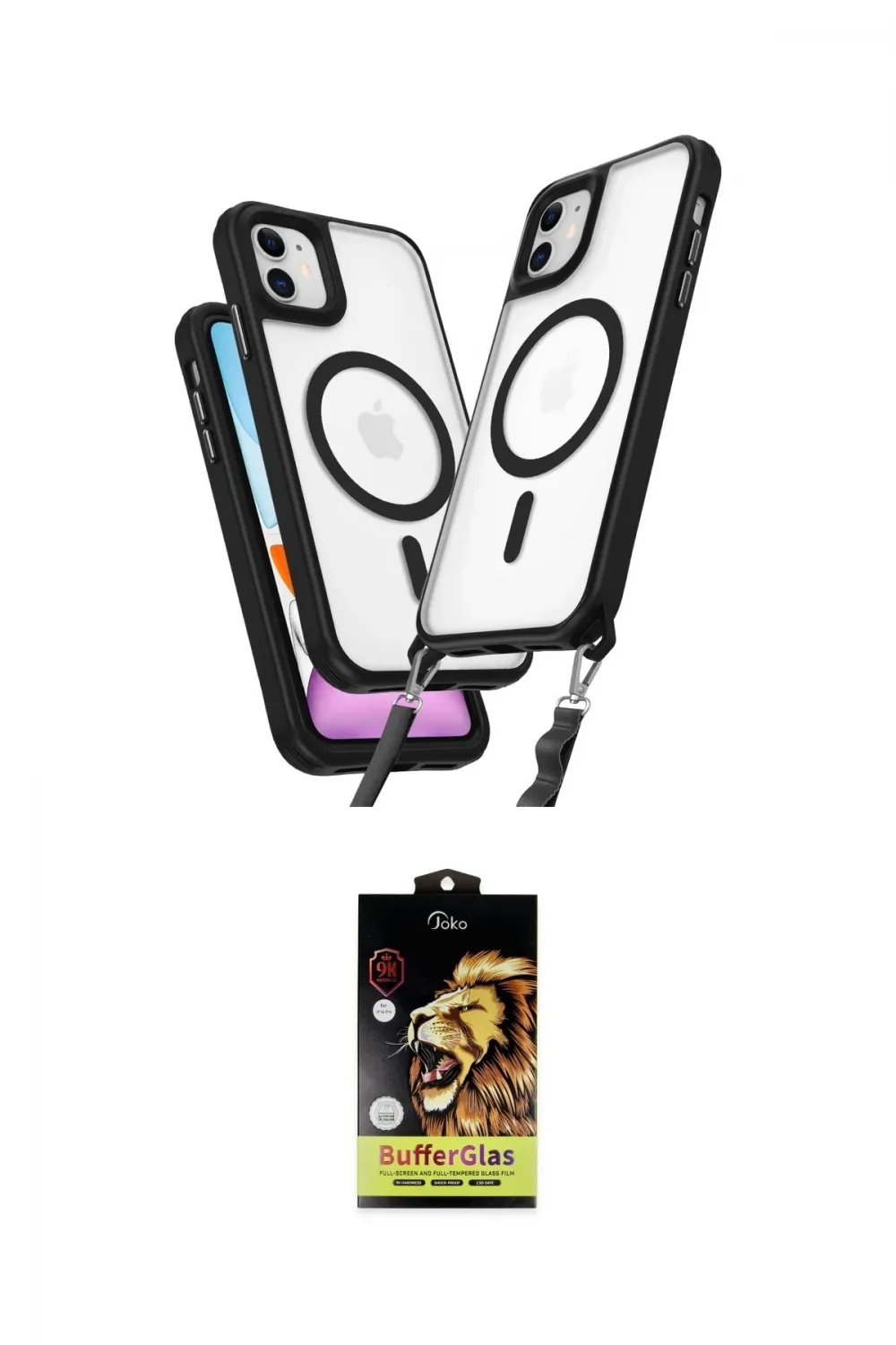 ieg™ iPhone 11 Kılıf Atlas Doku Koleksiyonu - Siyah Buffer Cam Ekran Koruyucu