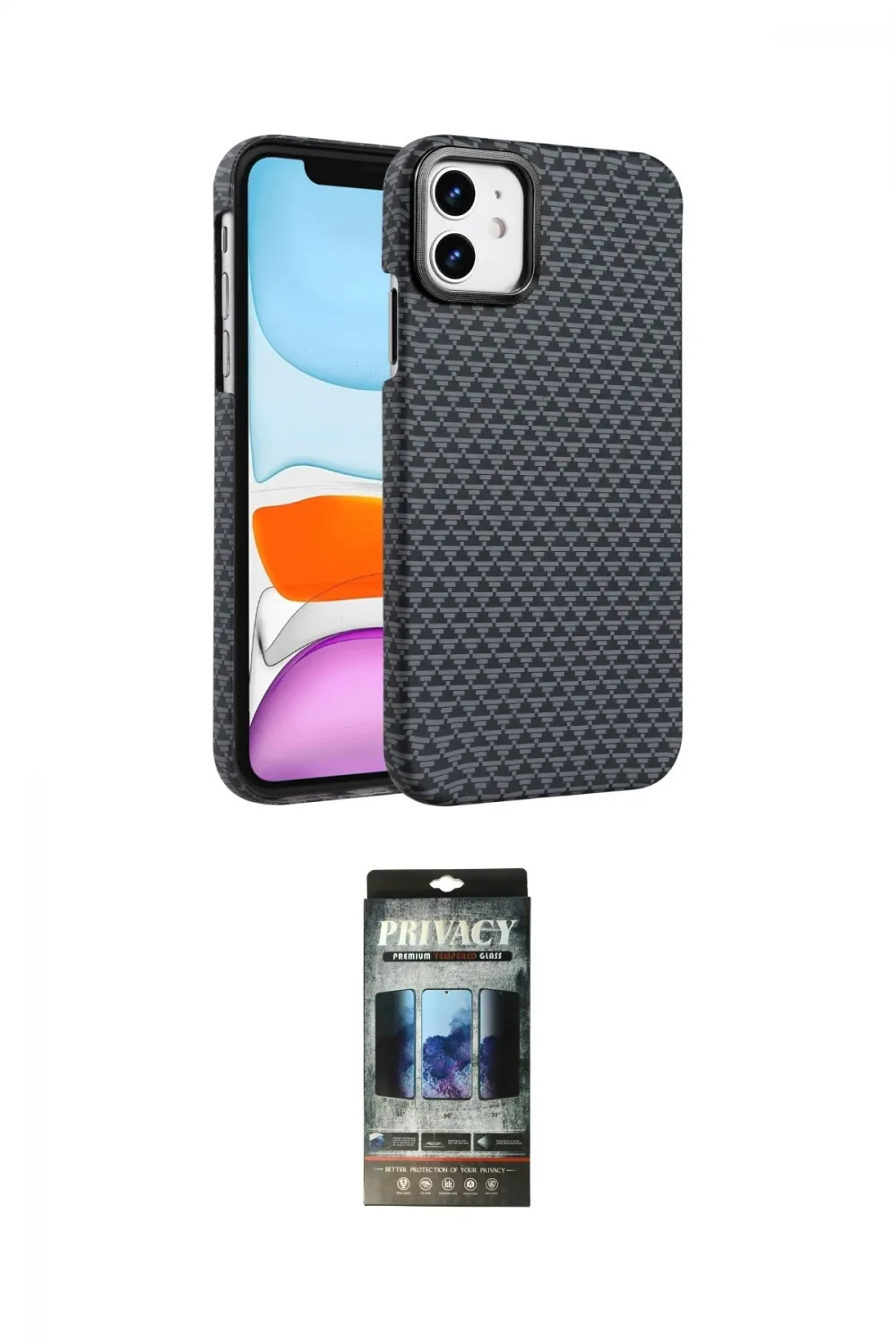 ieg™ iPhone 11 Kılıf Doruk Serisi - Siyah 34D Hayalet Izgaralı Cam