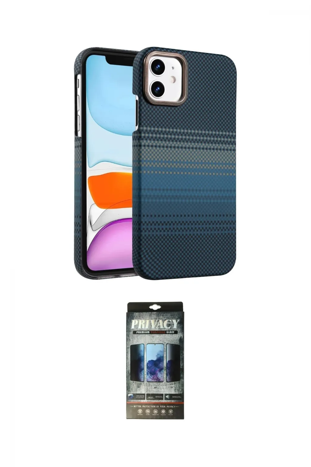 ieg™ iPhone 11 Kılıf Doruk Serisi - Siyah 34D Hayalet Izgaralı Cam