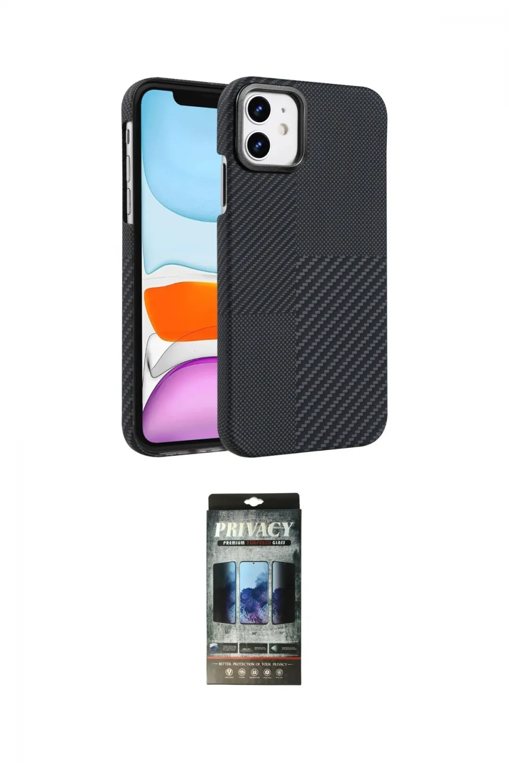 ieg™ iPhone 11 Kılıf Doruk Serisi - Siyah 34D Hayalet Izgaralı Cam