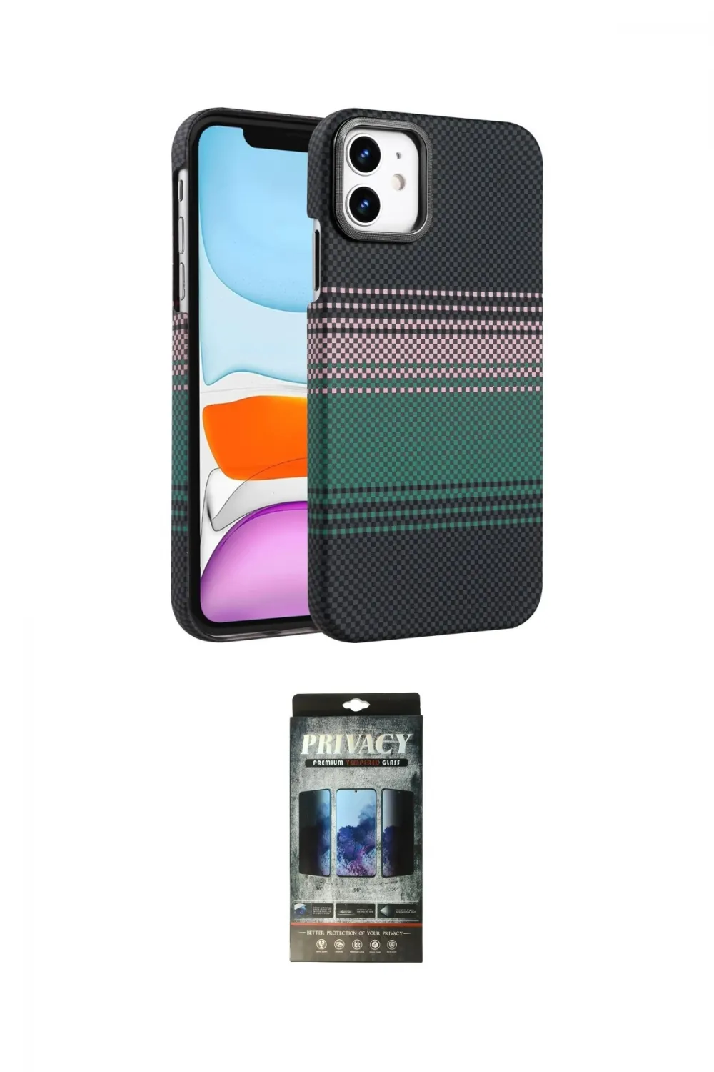 ieg™ iPhone 11 Kılıf Doruk Serisi - Siyah 34D Hayalet Izgaralı Cam