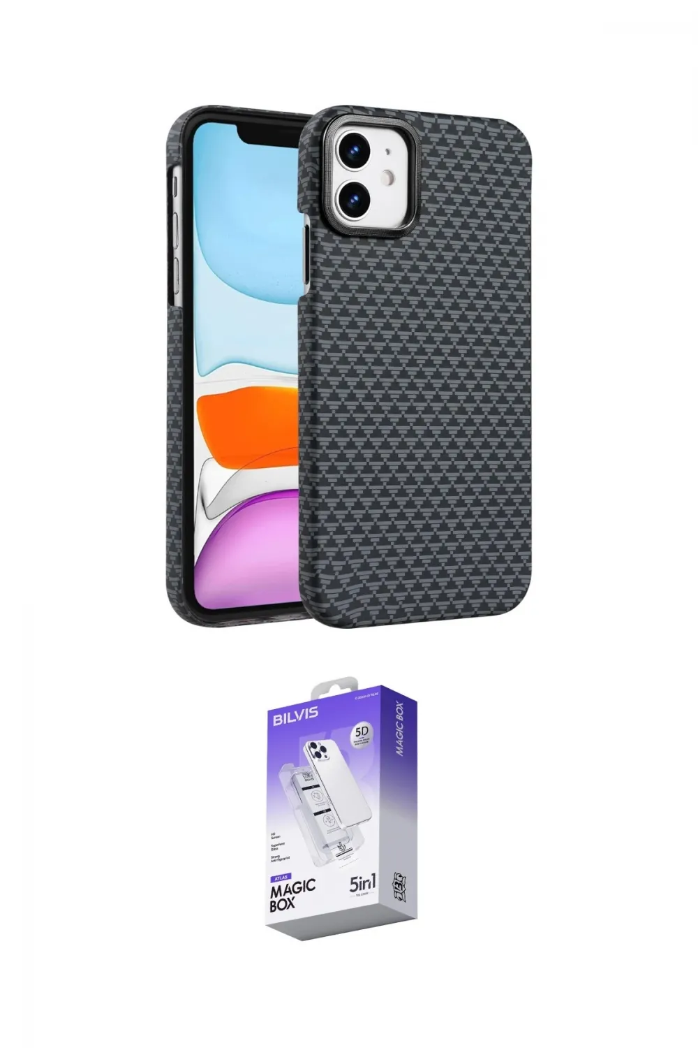 ieg™ iPhone 11 Kılıf Doruk Serisi - Siyah Bilvis 5in1 3D Magic Cam Ekran Koruyucu