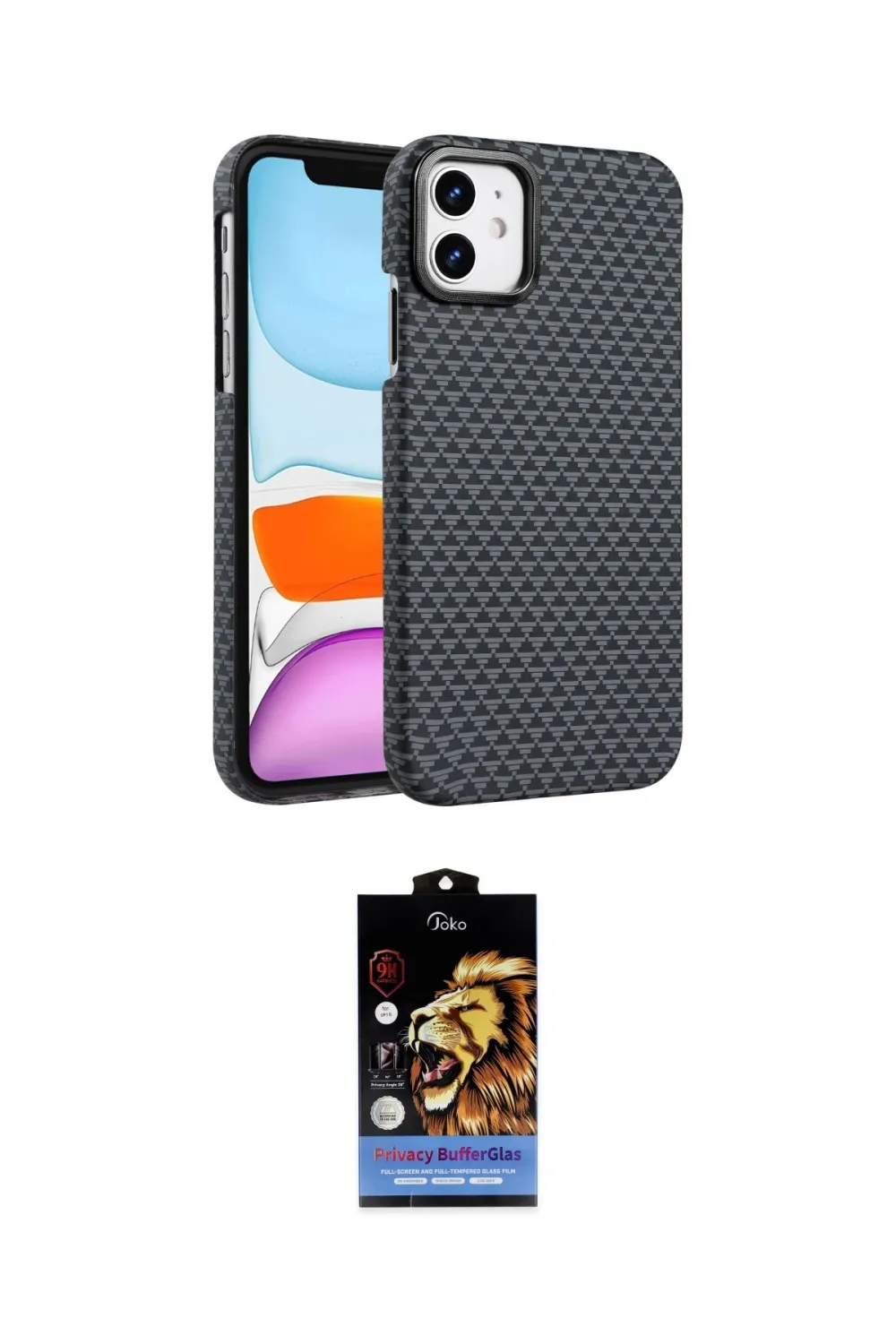 ieg™ iPhone 11 Kılıf Doruk Serisi - Siyah Buffer Hayalet Cam Ekran Koruyucu