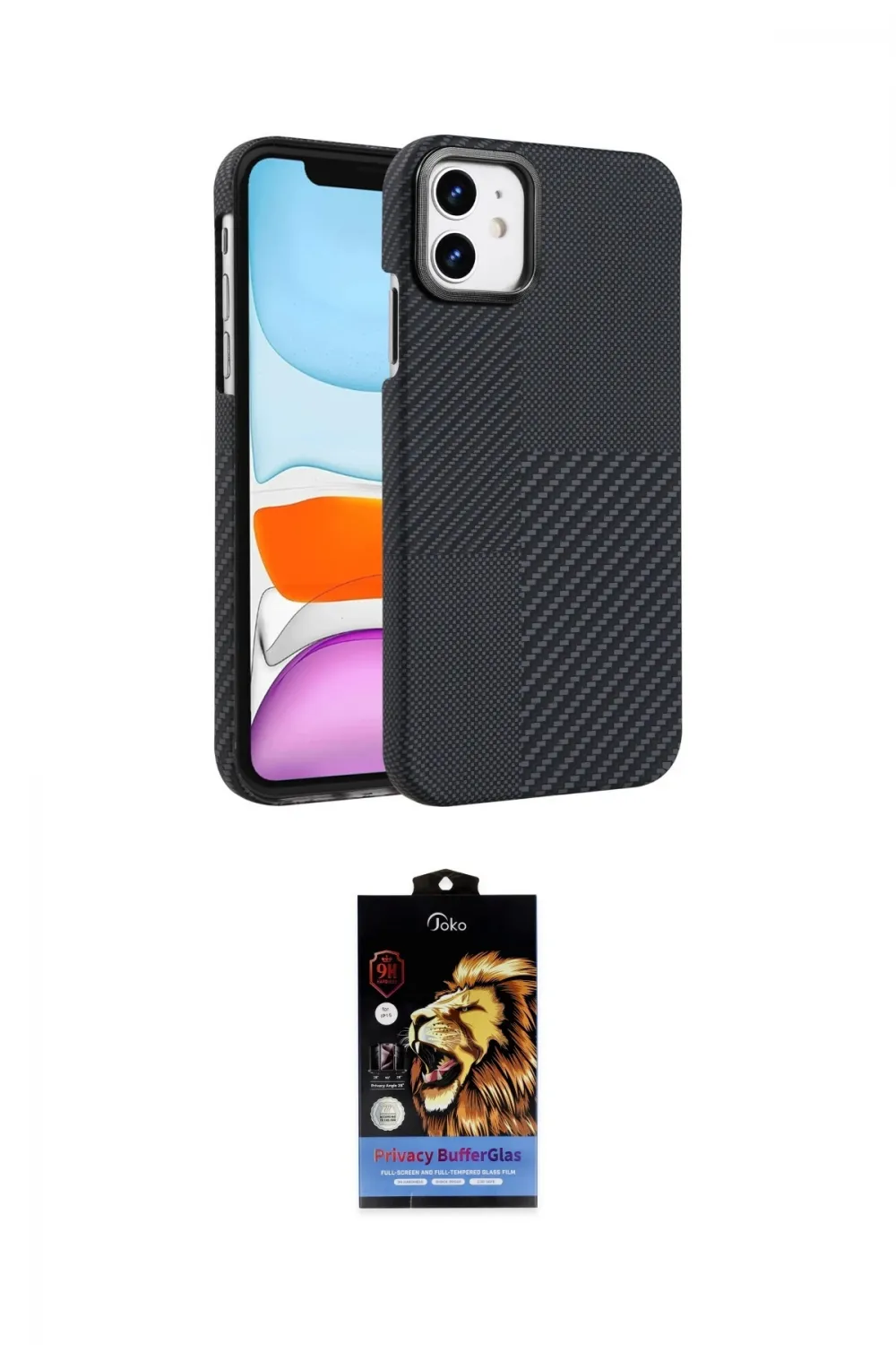 ieg™ iPhone 11 Kılıf Doruk Serisi - Siyah Buffer Hayalet Cam Ekran Koruyucu