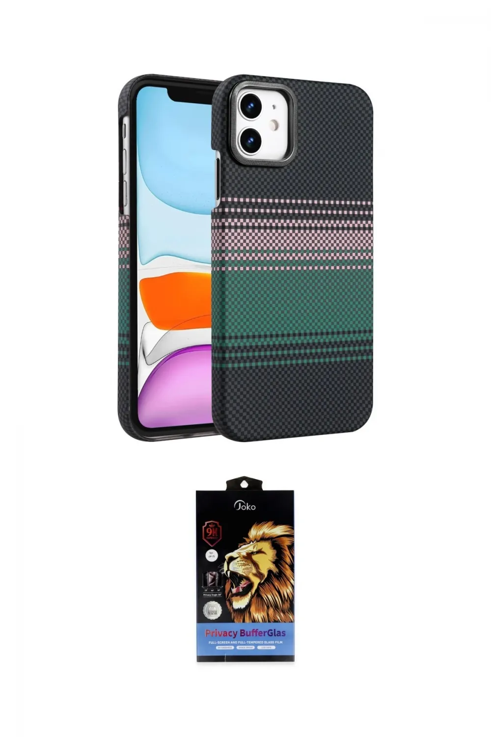 ieg™ iPhone 11 Kılıf Doruk Serisi - Siyah Buffer Hayalet Cam Ekran Koruyucu