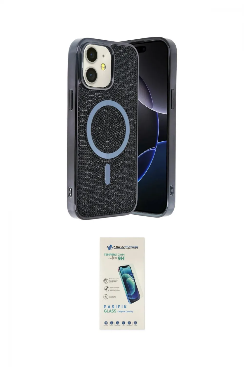 ieg™ iPhone 11 Kılıf Eksen Çizgi - Şeffaf Pasifik Cam Ekran Koruyucu