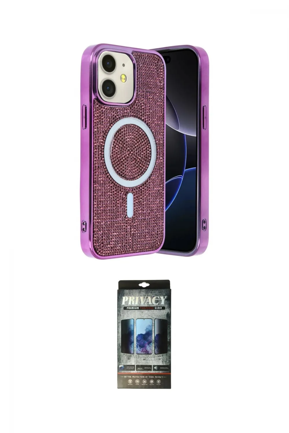 ieg™ iPhone 11 Kılıf Eksen Çizgi - Siyah 34D Hayalet Izgaralı Cam