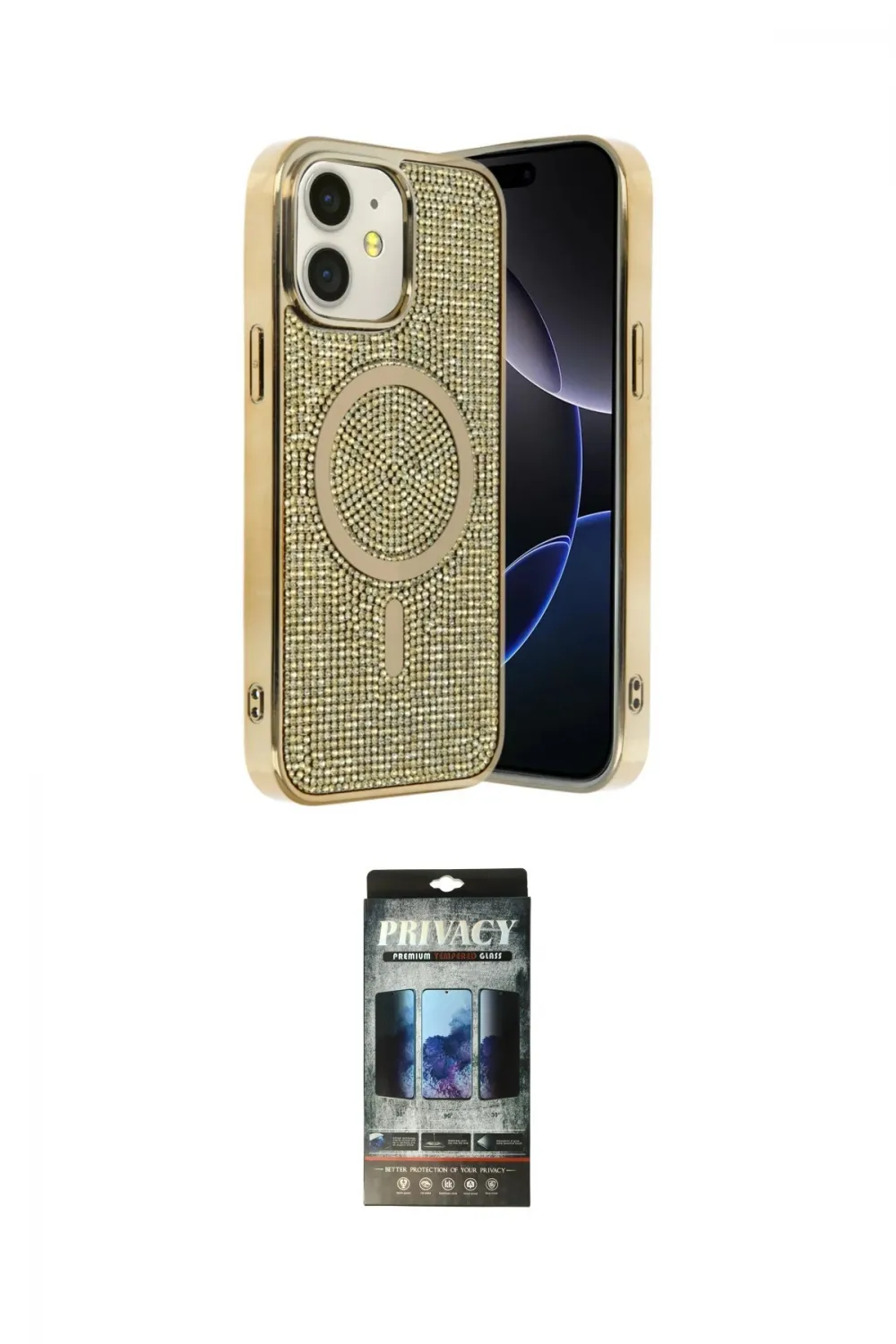 ieg™ iPhone 11 Kılıf Eksen Çizgi - Siyah 34D Hayalet Izgaralı Cam
