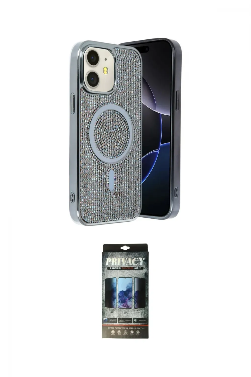 ieg™ iPhone 11 Kılıf Eksen Çizgi - Siyah 34D Hayalet Izgaralı Cam
