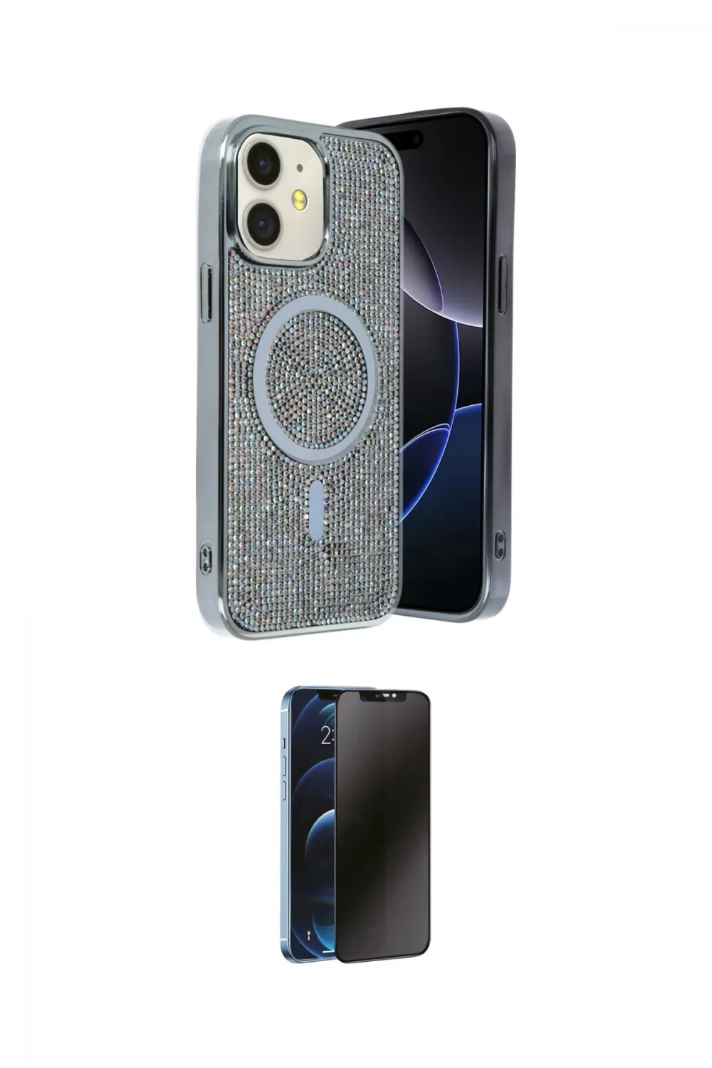 ieg™ iPhone 11 Kılıf Eksen Çizgi - Siyah 3D Antistatik Hayalet Cam Ekran Koruyucu