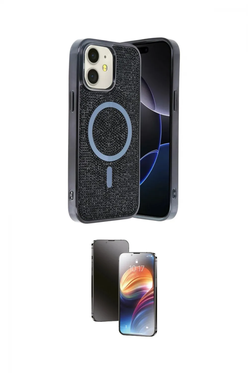 ieg™ iPhone 11 Kılıf Eksen Çizgi - Siyah 3D Antistatik Mat Seramik Nano Ekran Koruyucu