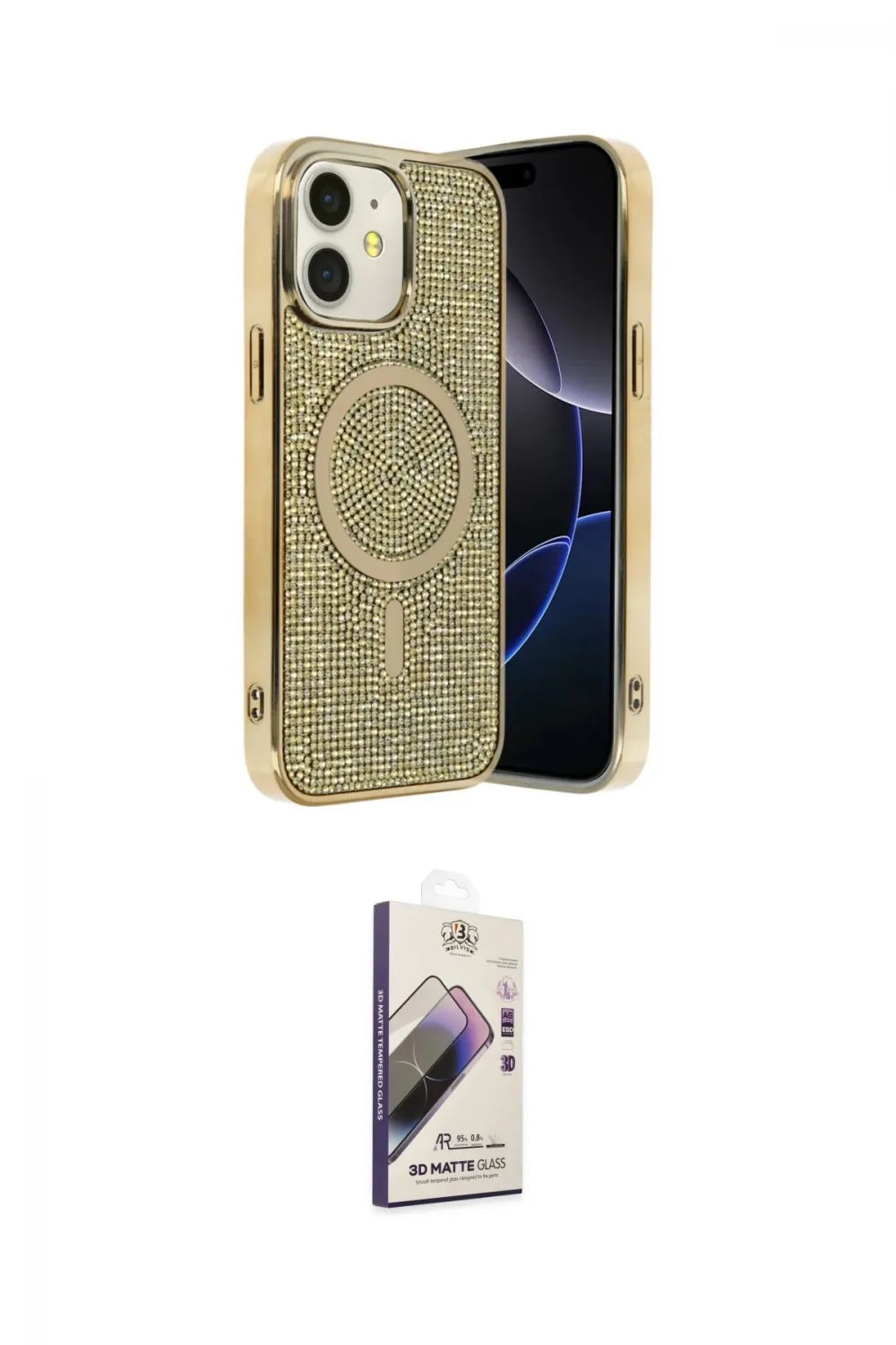 ieg™ iPhone 11 Kılıf Eksen Çizgi - Siyah Bilvis 3D Mat Cam Ekran Koruyucu