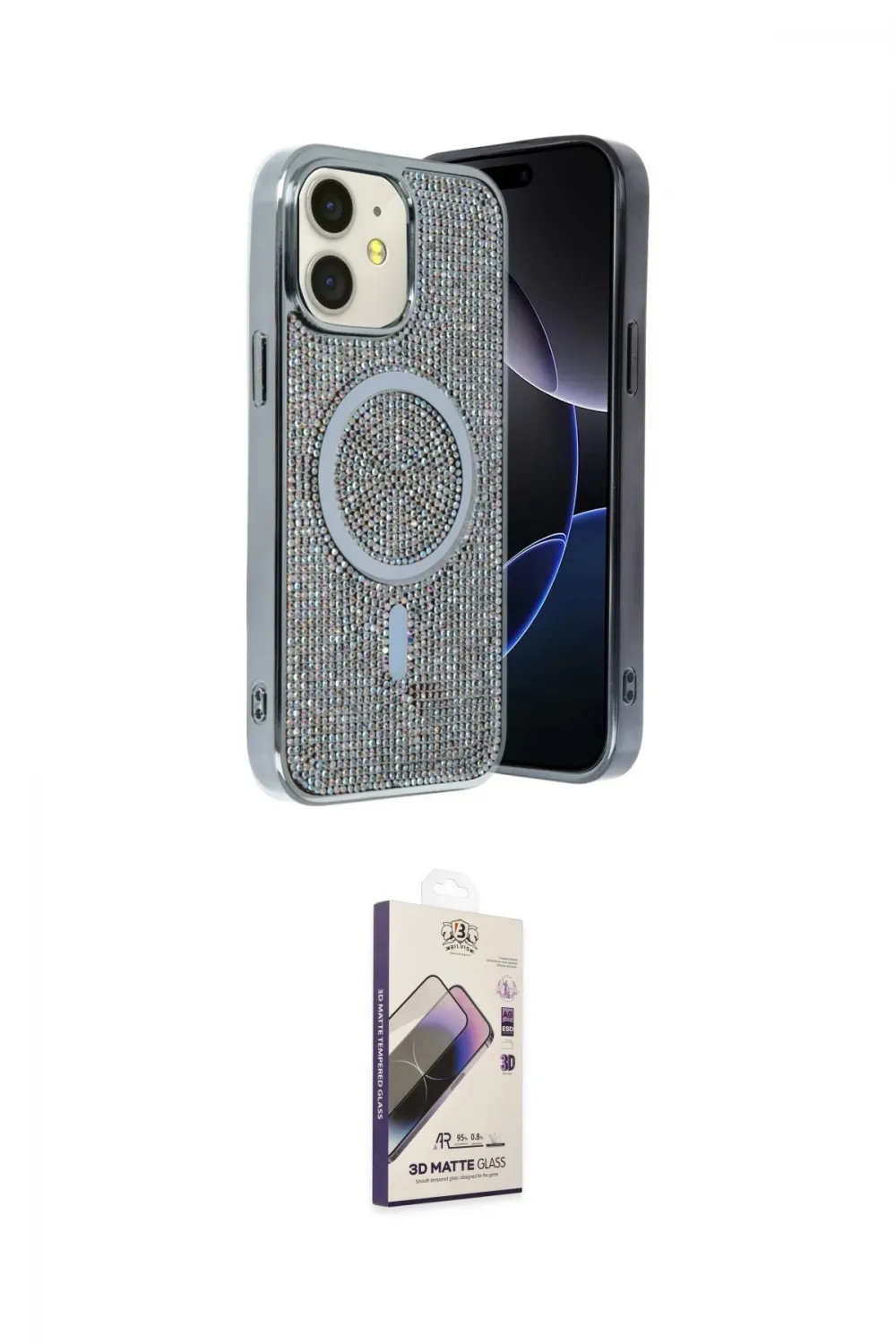 ieg™ iPhone 11 Kılıf Eksen Çizgi - Siyah Bilvis 3D Mat Cam Ekran Koruyucu