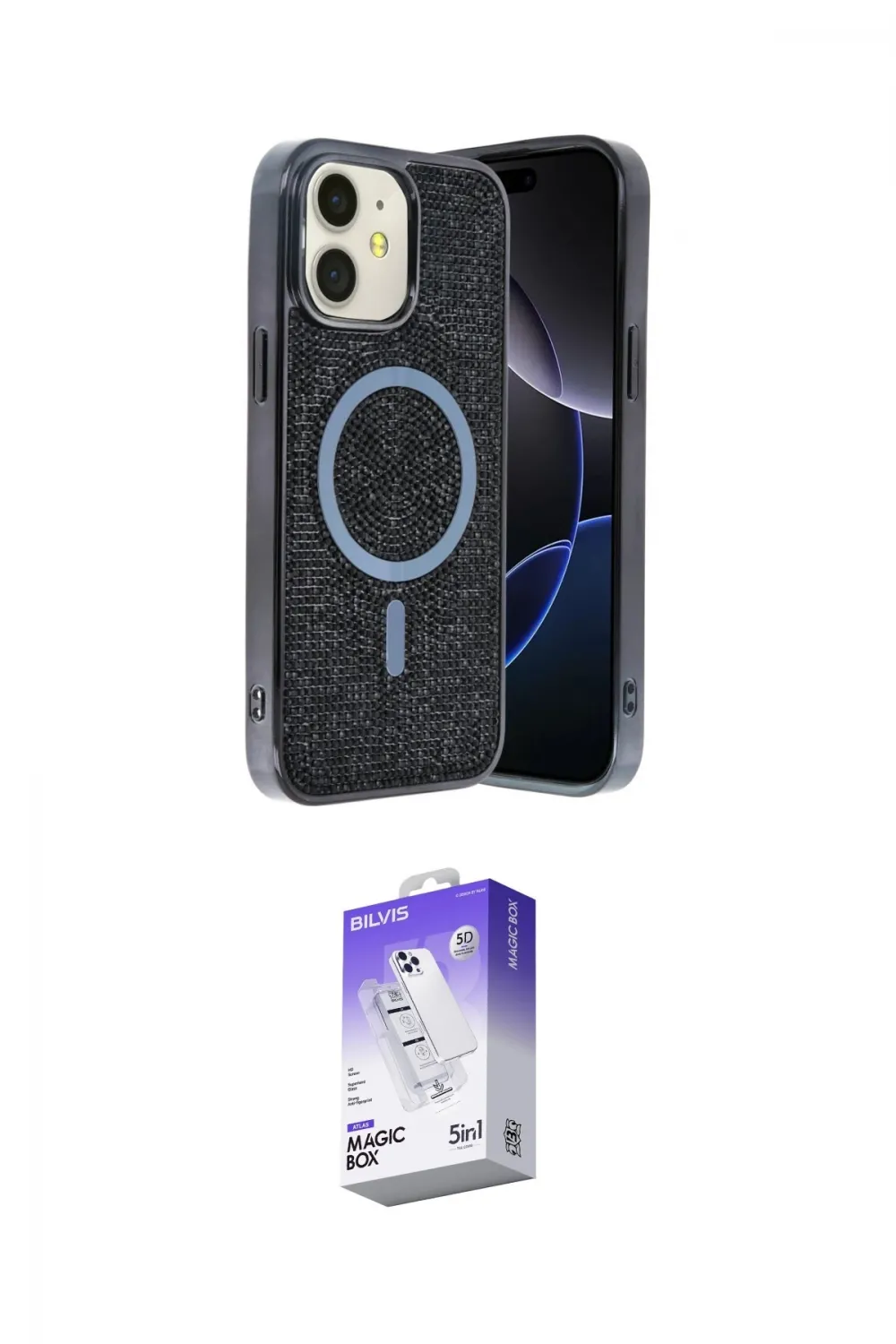 ieg™ iPhone 11 Kılıf Eksen Çizgi - Siyah Bilvis 5in1 3D Magic Cam Ekran Koruyucu