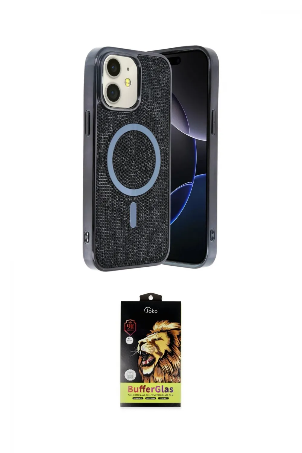 ieg™ iPhone 11 Kılıf Eksen Çizgi - Siyah Buffer Cam Ekran Koruyucu