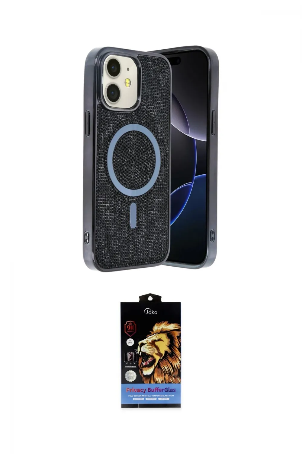 ieg™ iPhone 11 Kılıf Eksen Çizgi - Siyah Buffer Hayalet Cam Ekran Koruyucu