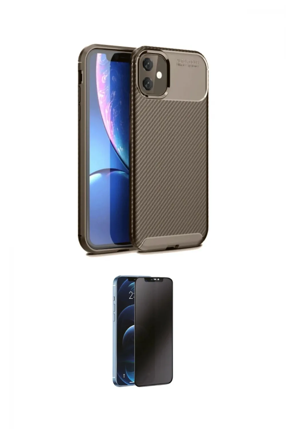 ieg™ iPhone 11 Kılıf Eksen Form Prime - Siyah 3D Antistatik Hayalet Cam Ekran Koruyucu