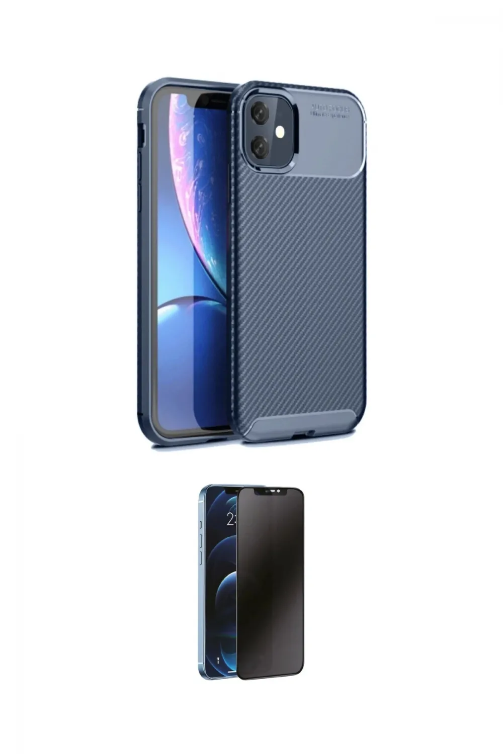 ieg™ iPhone 11 Kılıf Eksen Form Prime - Siyah 3D Antistatik Hayalet Cam Ekran Koruyucu