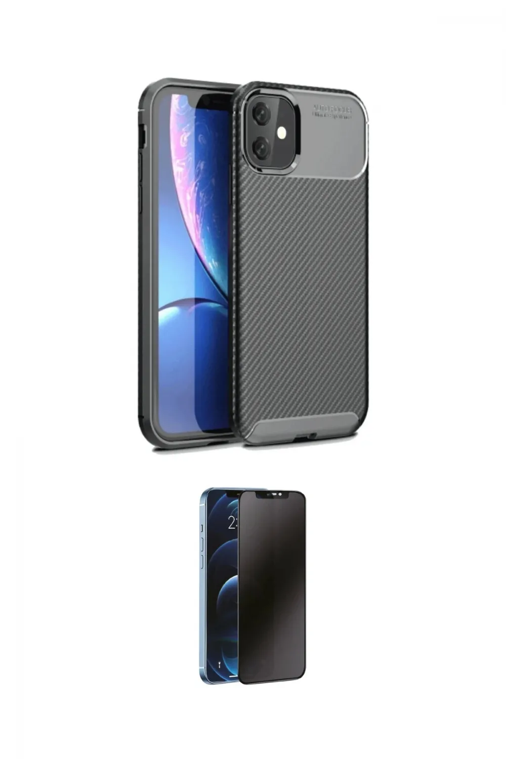 ieg™ iPhone 11 Kılıf Eksen Form Prime - Siyah 3D Antistatik Hayalet Cam Ekran Koruyucu
