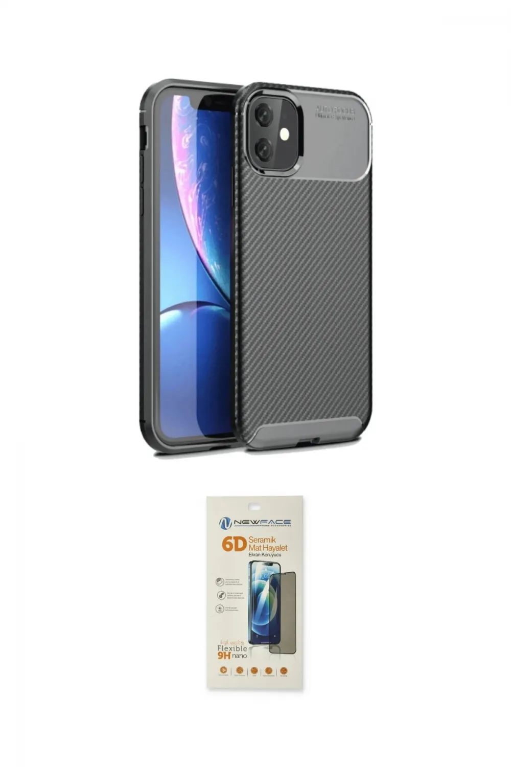 ieg™ iPhone 11 Kılıf Eksen Form Prime - Siyah 6D Mat Seramik Hayalet Nano Ekran Koruyucu