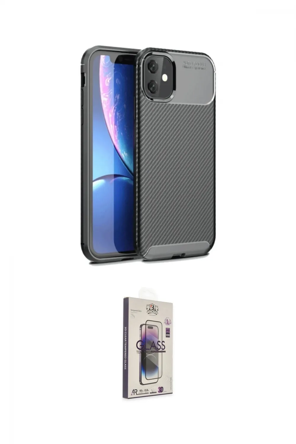 ieg™ iPhone 11 Kılıf Eksen Form Prime - Siyah Bilvis 3D Cam Ekran Koruyucu