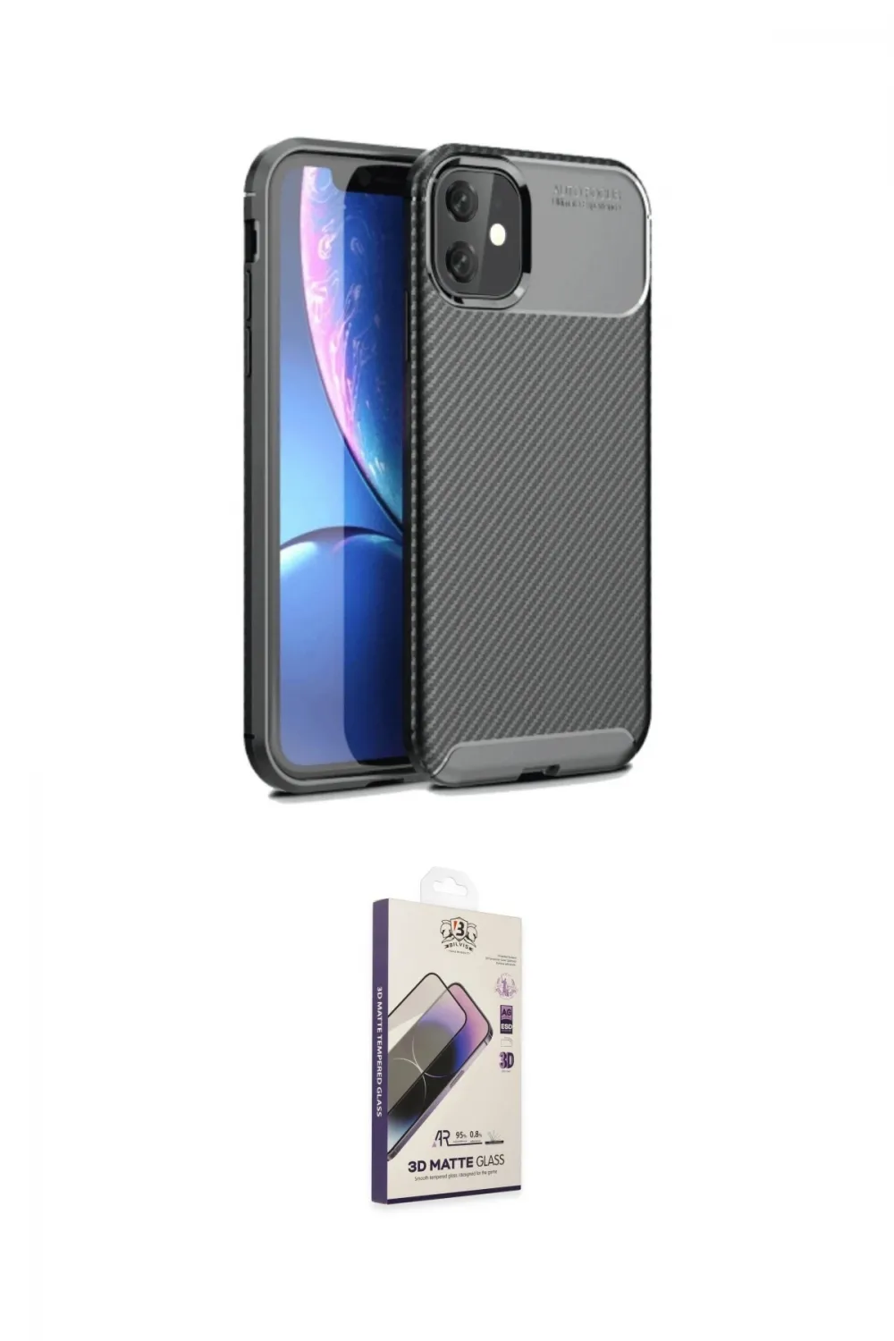 ieg™ iPhone 11 Kılıf Eksen Form Prime - Siyah Bilvis 3D Mat Cam Ekran Koruyucu