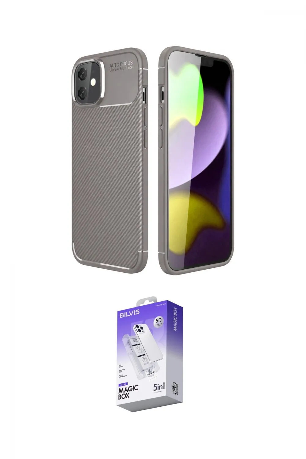 ieg™ iPhone 11 Kılıf Eksen Form Prime - Siyah Bilvis 5in1 3D Magic Cam Ekran Koruyucu