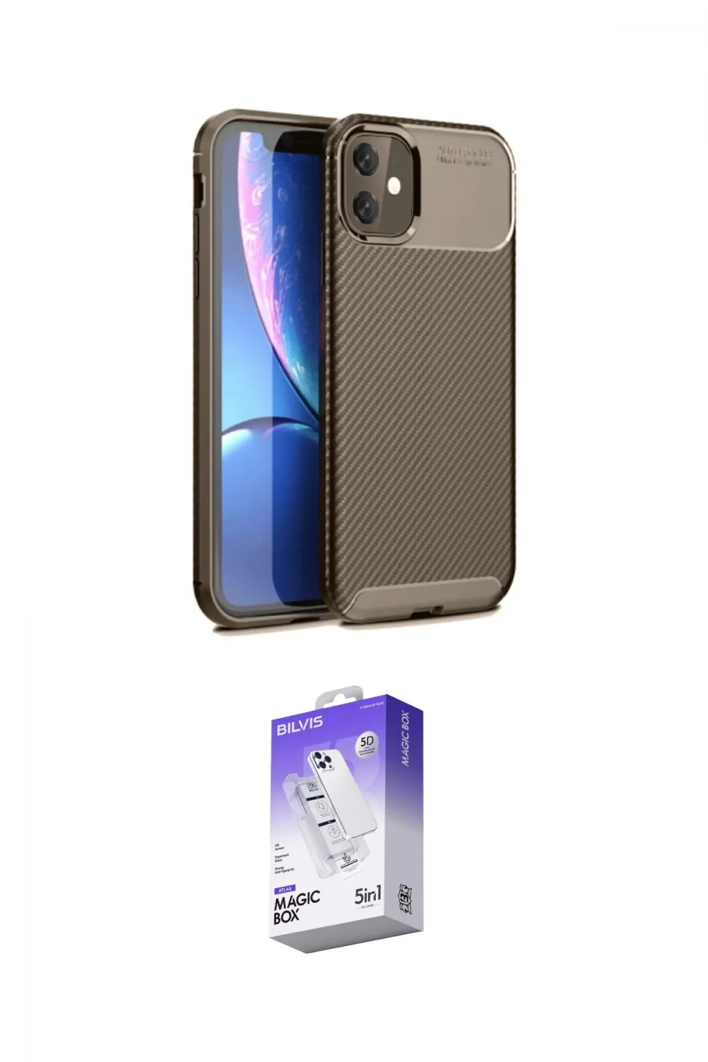 ieg™ iPhone 11 Kılıf Eksen Form Prime - Siyah Bilvis 5in1 3D Magic Cam Ekran Koruyucu