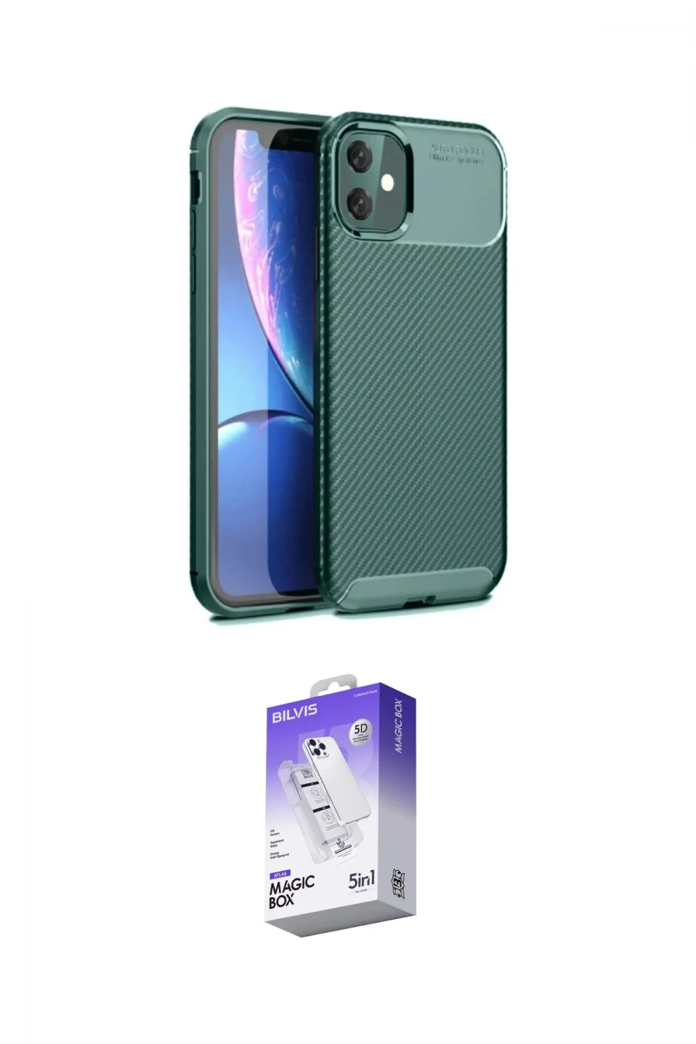 ieg™ iPhone 11 Kılıf Eksen Form Prime - Siyah Bilvis 5in1 3D Magic Cam Ekran Koruyucu