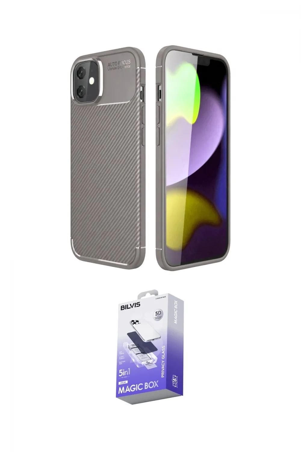 ieg™ iPhone 11 Kılıf Eksen Form Prime - Siyah Bilvis 5in1 5D Magic Hayalet Cam Ekran Koruyucu