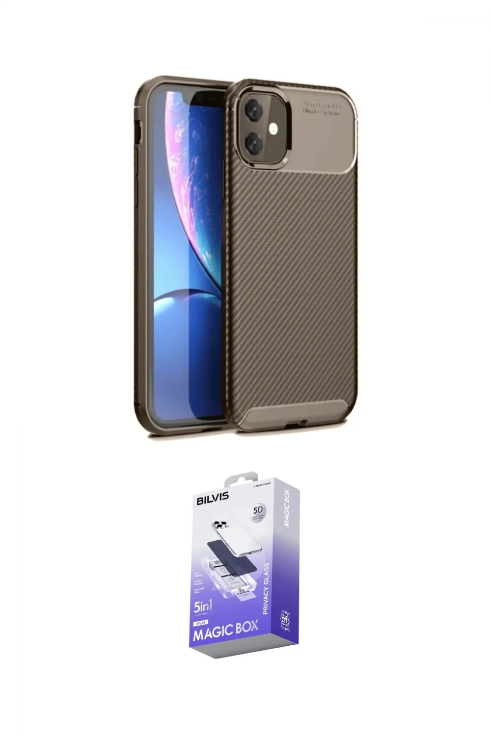 ieg™ iPhone 11 Kılıf Eksen Form Prime - Siyah Bilvis 5in1 5D Magic Hayalet Cam Ekran Koruyucu