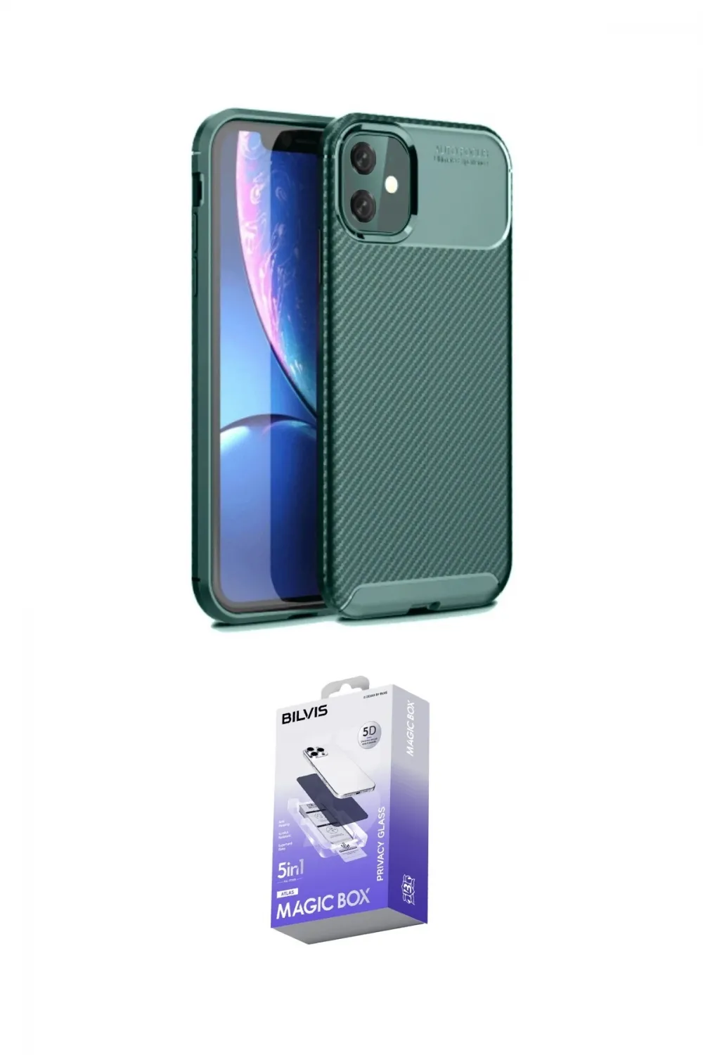 ieg™ iPhone 11 Kılıf Eksen Form Prime - Siyah Bilvis 5in1 5D Magic Hayalet Cam Ekran Koruyucu