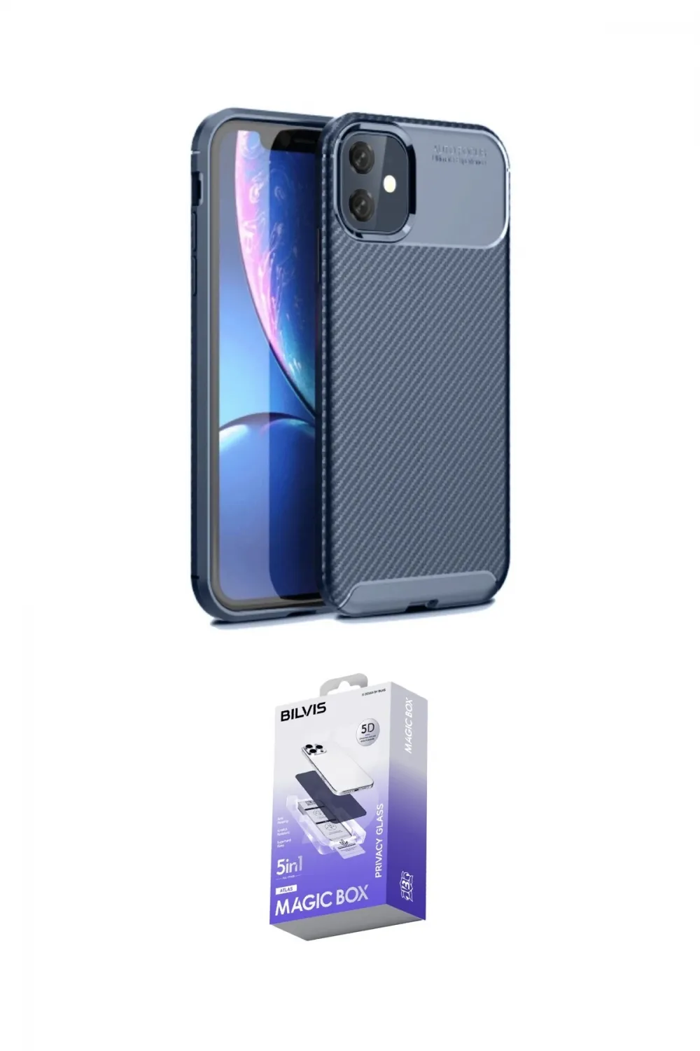 ieg™ iPhone 11 Kılıf Eksen Form Prime - Siyah Bilvis 5in1 5D Magic Hayalet Cam Ekran Koruyucu