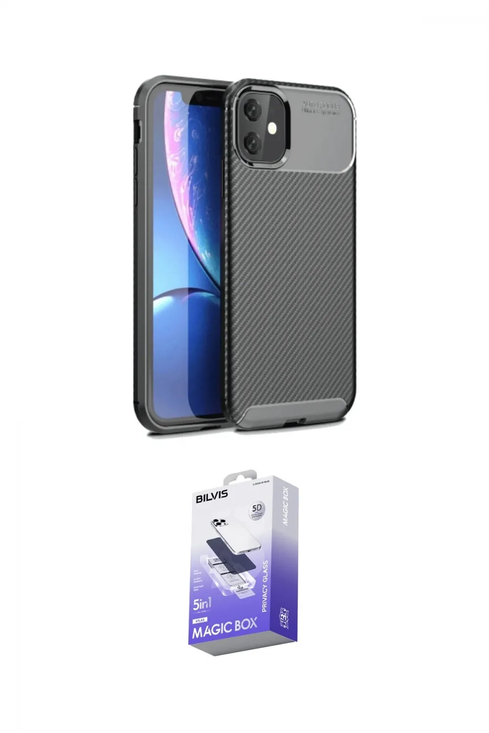 ieg™ iPhone 11 Kılıf Eksen Form Prime - Siyah Bilvis 5in1 5D Magic Hayalet Cam Ekran Koruyucu