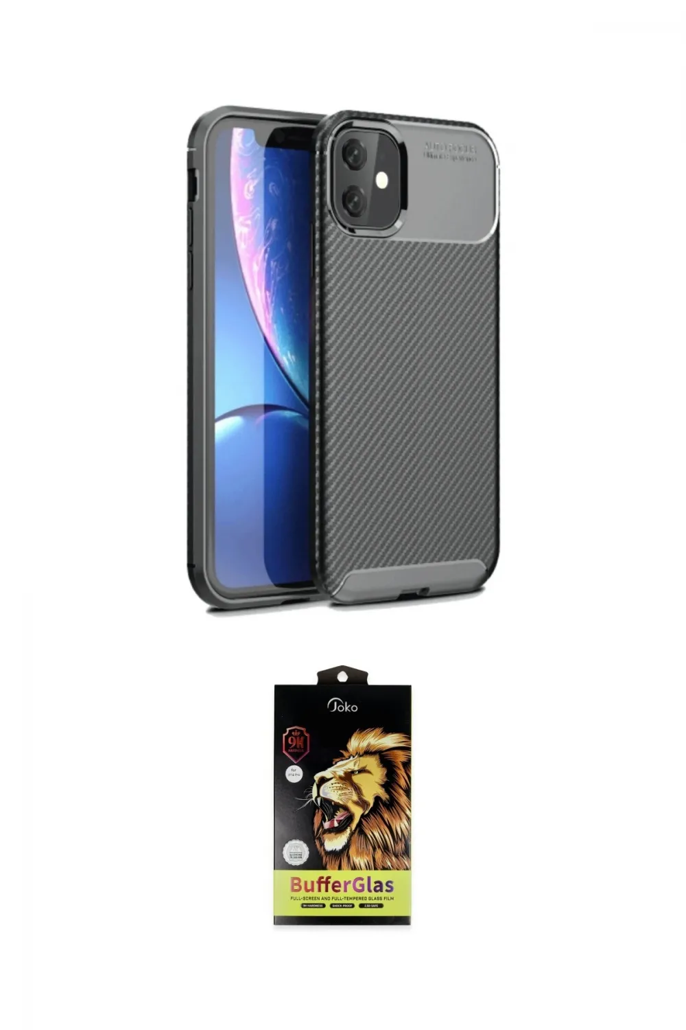 ieg™ iPhone 11 Kılıf Eksen Form Prime - Siyah Buffer Cam Ekran Koruyucu