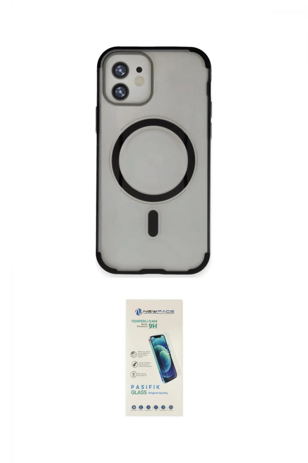 ieg™ iPhone 11 Kılıf Eksen Klasik Koleksiyonu - Şeffaf Pasifik Cam Ekran Koruyucu