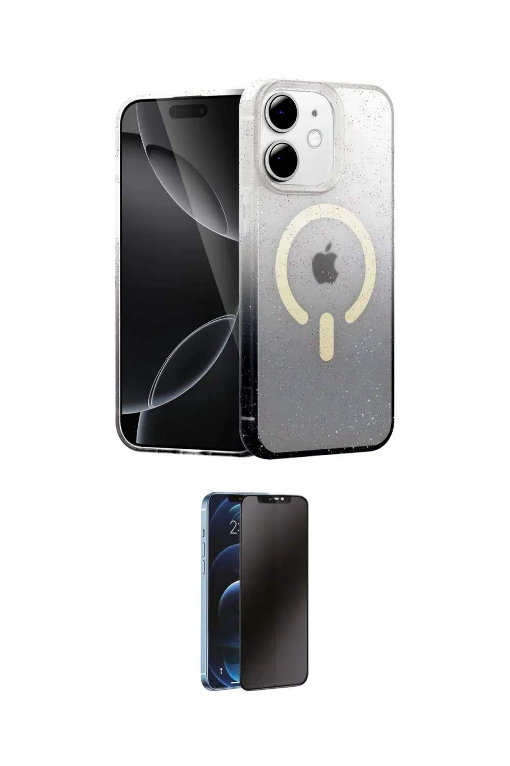 ieg™ iPhone 11 Kılıf Eksen Minimal Özel Seri - Siyah 3D Antistatik Hayalet Cam Ekran Koruyucu
