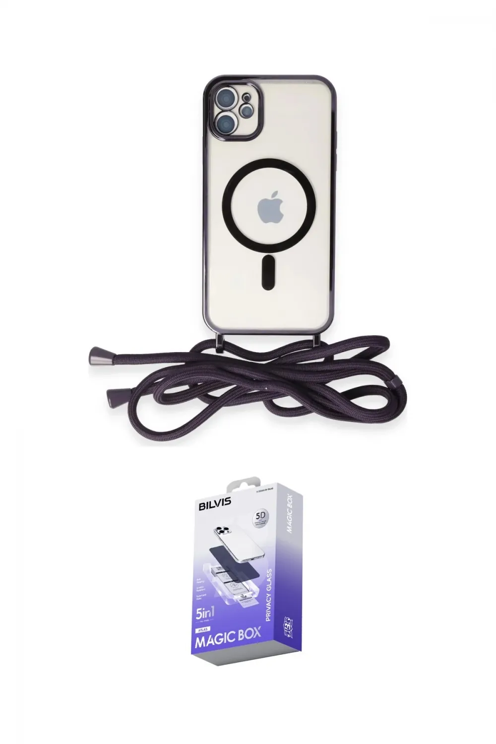 ieg™ iPhone 11 Kılıf Eksen Özel Seri - Siyah Bilvis 5in1 5D Magic Hayalet Cam Ekran Koruyucu